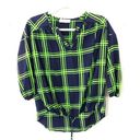 Peach Love California *LAST CHANCE*  navy green plaid blouse Photo 0