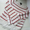 W By Worth  Womens Sweater Size S Stripe Fringe Open Knit White Red Long Sleeve Photo 12