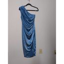 Elliatt  Cassini One Shoulder Party Dress Blue Ruched Drape Lined Midi Slit Zip S Photo 10