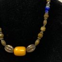 American Vintage Vintage Beaded Necklace Silver/Gold Tone Metal Blue Yellow Beads Boho Bohemian Photo 1