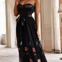 SheIn  Black Satin Embroidered Strapless Dress Photo 0