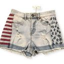 Indigo Rein  Mid Rise Blue Jean Frayed American Flag Hem Shorts Size 3/27 Photo 0