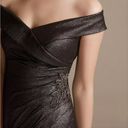 Oleg Cassini  Beaded Ruched Metallic Off-Shoulder Sheath Gown Gunmetal Size 12 Photo 2