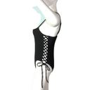 Chloe Rose  Black ribbed lace up side spaghetti strap one piece swimsuit L Photo 1