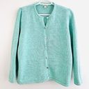 L.L.Bean  Turqouise Blue Thick Knit Luxury Button Down Cardigan Sweater ~ Sz Large Photo 0