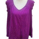 Terra & Sky  Women's Eyelet VNeck Blouse Shirt Top 100% Cotton Sz 0x (14w) Purple Photo 0