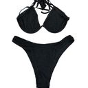 SheIn  Swim Black Halter Bikini Set Size L Adjustable Tie Ruched Texture Photo 0