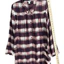 Garnet Hill  Womens Plaid Crepe Tunic Top 6 Brown White Long Sleeve Half Button Photo 11