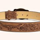 Western Bull Head Buckle Unisex‎ Belt Vintage Embossed Brown PU Leather Belt Size M Photo 4