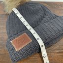 Love Your Melon  Women's Grey One Size Knit Cuffed Brown Patch Pom-Pom Beanie Hat Photo 3