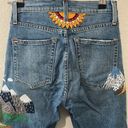 Alice + Olivia  AO LA High Rise Girlfriend Embroidered Mountain Jeans, Size 25 Photo 13