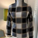 Tahari  Window Pane Plaid Black White Yellow Long Sleeve Mock Neck Sweater L Photo 0