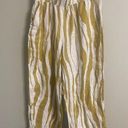 Rachel Zoe  Women’s Stripe 100% Linen Pull On Cropped Pants Golden Yellow Size XL Photo 0