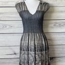 Max Studio Metallic Silver & Grey Pleated Stretchy Fit & Flare Dress Photo 1