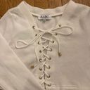 Sabo Skirt White Long Sleeve Lace up Tie Ribbed Crop Top Photo 3