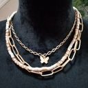 Chico's  Women Fashion Gold Tone Triple Strand Choker Necklace w/ Butterfly Charm Photo 0