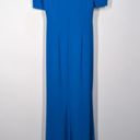 Badgley Mischka  Odessa Split Front Crepe Gown V-Neck Puff Sleeves Blue Size 0 Photo 5