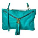 Vera Pelle VTG  Italian LEATHER HANDBAG Teal Crossbody Shoulder Wristlet Clutch! Photo 7