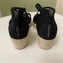 Eileen Fisher  Women’s Espadrille WedgeTumbled Nubuck Black Straps Sz 9 Jute Sole Photo 3