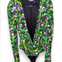 ZARA  Womens Floral Wrap Long Sleeve Green Purple Draped Bodysuit size medium Photo 1