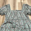 Trixxi  Womens Green Pleated Metallic Lined Tiered Floral Dress Women’s Small Photo 2