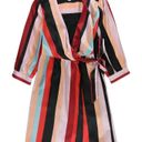 Bar III Womens Black Belted Striped V Neck Knee Length Wrap Dress M Photo 2