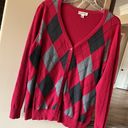 st. john's bay Red Argyle Sweater Lightweight Comfy Cardigan Womens Large Photo 1