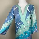 J. McLaughlin  Dress Women 2 Blue Silk Shift 3/4‎ Sleeves Split V-Neck Above Knee Photo 1