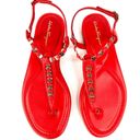 Salvatore Ferragamo  TAHITI CORAL LEATHER T-STRAP FLAT SANDALS SIZE 7.5 D Photo 2