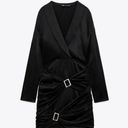 ZARA New  Black Jewel Buckle Trim Satin Effect Long Sleeve Night Out Dress sz S Photo 3