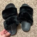 Wild Diva Black Faux Fur Double Band Slides Photo 8