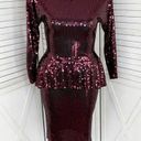 Oleg Cassini Vintage  Sequin Peplum Sheath Party Dress Maroon Red 10 Long Sleeve Photo 0