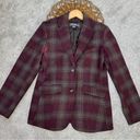 Eddie Bauer  Woman's Classic Wool Blend Blazer Coat Burgundy Plaid 2 Button Lined Photo 3