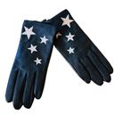 AQUA  Gloves Black Genuine Leather Lined Embroidered Stars Designer Medium NWT Photo 6