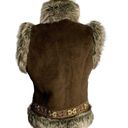 INC Vintage Y2K  Faux Fur Lined Vest M Brown Microfiber Hook Closure Rhinestones Photo 3