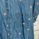 Style & Co  Denim Shirt Sz L Button Down Slits Embroidered Mushrooms Novelty Fun‎ Photo 1