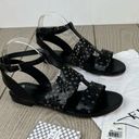 Furla  Aurora Laser Cut Lace Pattern Leather Sandals EUR38.5 Onyx Black $345 Photo 0