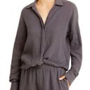 Revolve MONROW Gray Relaxed Gauze Twist Front Top Long Sleeve Button Front XS New Photo 5