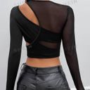 SheIn Black Asymmetrical Contrast Mesh Cut Out Crop Top Photo 1