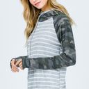 7th Ray Long Sleeve Raglan Double Hoodie Top  Camo & Grey Stripes Medium Photo 1