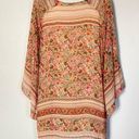 Lavender Brown  Shift Dress Semi Sheer‎ Boho Elephant Floral Bell Sleeve V Neck S Photo 6