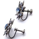 Vintage Blue  Rhinestone Swirl Snowflake Screw Back Earrings clip on Photo 1