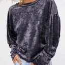 We The Free  People Milan Crushed Velvet Top Gray Size M Long Sleeve Loose Fit Photo 0