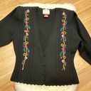 Susan Bristol  Vintage Black Wool Sweater Granny Core Embroidered Floral M Photo 4