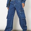 Pretty Little Thing Dark Blue Wash Cut Out Cargo Jeans Photo 1