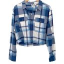 Roxy NWT  Both Ways Cropped Plaid Button Down Shirt Blue Size M Photo 3