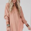 Edge NEW Dusty Peach Bohemian Exposed Seam Raw  Hi Lo Hemline Top Size Large Photo 4