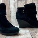 UGG Antonia Black Suede Fur Cuffed Wedge Boot Bootie sz 9 Retails $200 Photo 0