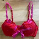 Frederick's of Hollywood Fredrick’s Of Hollywood Red And Pink Floral Ribbon Front Bra Size 36C Photo 1