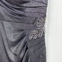 Oleg Cassini  Beaded Ruched Metallic Off-Shoulder Sheath Gown Gunmetal Size 12 Photo 15